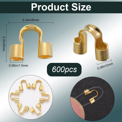 1 Box 600Pcs Wire Guardians Jewelry Wire Guard Loops Brass U Shaped Small Double Holes Gold Thread Wire Protectors for Jewelry Making Necklaces Br...