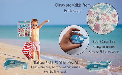 Ocean Sea Animal Gel Window Clings for Kids - Window Stickers for Toddlers, Gel Clings Window Decals Kids Jelly Reusable Sticker - Home Car Plane ...