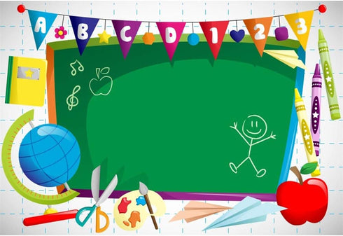 Leyiyi 5x3ft Vinyl Photography Background Welcome to Kindergarten Backdrop ABC Letters Blackboard Watercolor Pen Paper Airplane Globe Back to Scho...