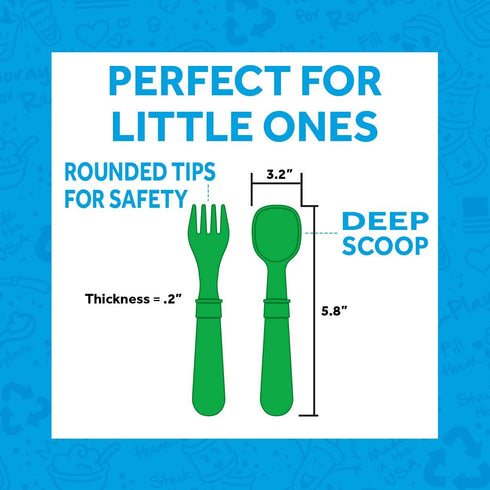 Re-Play Toddler Dinnerware Set - No-Spill Sippy Cup, 7" Divided Plate, Rounded Tip Fork and Deep Scoop Spoon - Dishwasher and Microwave Safe - Mad...