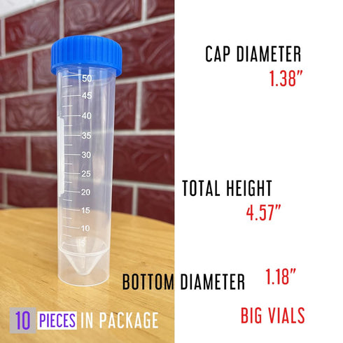 LAMPPE 10 Piece 50ml Plastic Vial Tube with Screw Caps, Graduated Leakproof Aquarium Water Test Tube Replacement Sample Vial Holder Container for ...