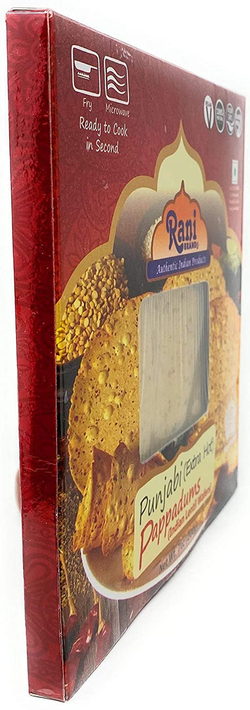 Rani Pappadums (Indian Lentil Wafer Snack) Punjabi Papad - Extra Hot, 7oz (200g) Approximately 15pc, 7 inches ~ All Natural | Gluten Friendly | NO...