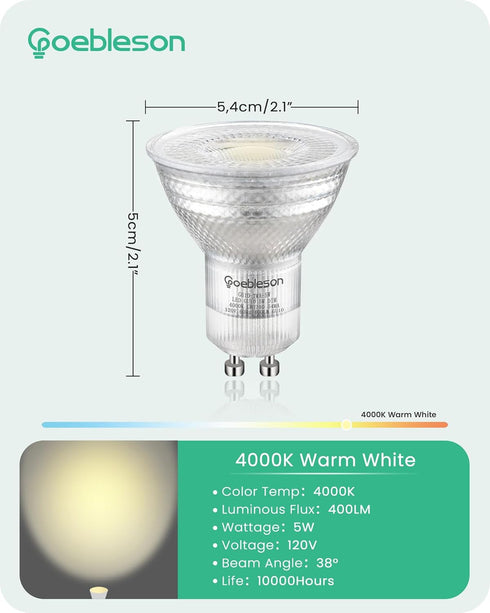 6-Pack GU10 LED Light Bulbs Dimmable, 4000K Neutral White Track Lighting, 400LM, 5W (50W Halogen Bulbs Replacement) LED Bulbs for Bedroom, Bathroo...