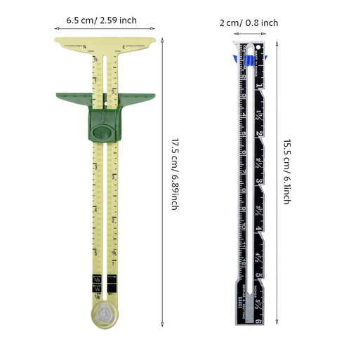 2 Pieces Sliding Gauge Measuring Sewing Tool, 5-in-1 Sliding Gauge Measuring Sewing Ruler Tool Fabric Quilting Ruler for Sewing Knitting Quilting ...