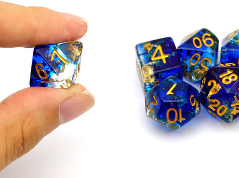 Blue Resin DND Dice Set Polyhedral D&D Dragon Dice for Dungeons and Dragons Gifts Pathfinder Shadowrun Role Playing Games-Navy Blue Clear Gold Fla...