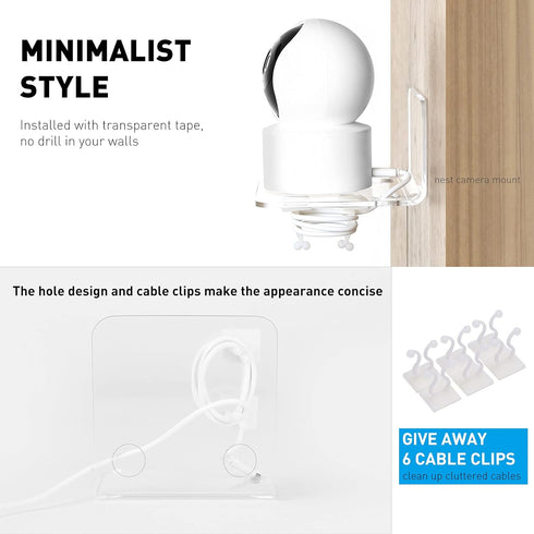 OAPRIRE Acrylic Floating Wall Shelves Set of 3 for Security Cameras, Baby Monitors, Speakers - Universal Small Wall Shelf with Cable Clips, 10-Pie...