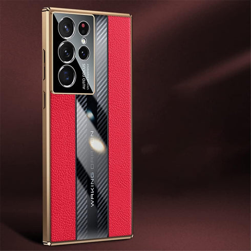 for Samsung Galaxy s22 Ultra Case 5G 6.8 inch Luxury TPU Carbon Fiber & Leather Back Cover Compatible with s 22ultra 2022 Camera Protection Shockp...