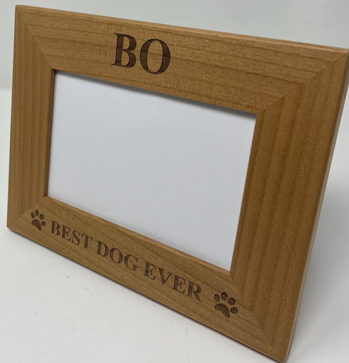 Custom Best Dog Ever - Laser Engraved Natural Alder Wood Hanging/Tabletop Wooden Picture Photo Frame - Add Your Dogs Name (4x6-inch Horizontal)...
