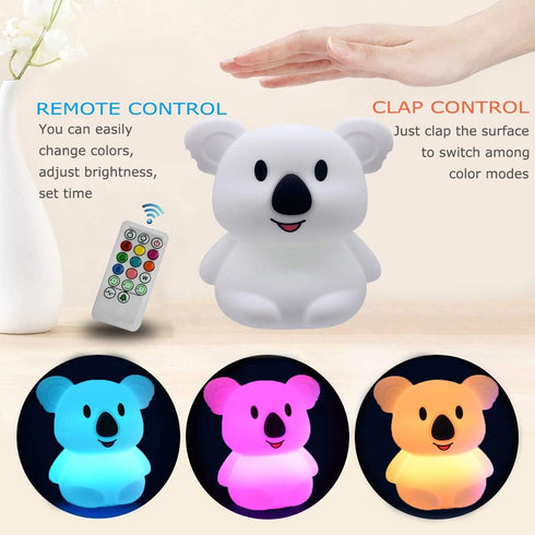 Koala Night Light for Kids Silicone Bedside Bedroom Lighting, Baby Nursery Light Sleeping NightLights, Color Changing Lamps - Eye Caring, Adjustab...