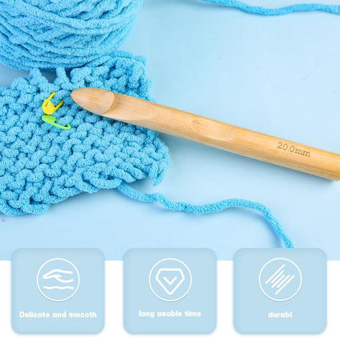 Wooden Crochet Hooks, 20mm Wooden Handle Crochet Hook Bamboo Knitting Crochet Needles with 10 pcs Knitting Stitch Markers for Handcraft Crocheting...