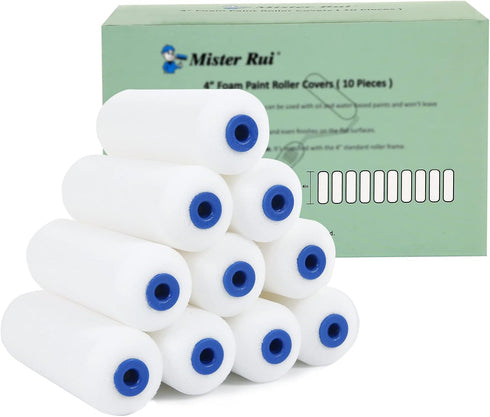 Mister Rui Foam Paint Roller, 4 Inch Paint Roller 10 Pack, Small Paint Roller, Foam Paint Roller 4 Inch, Small Foam Paint Roller High Density, 4 I...