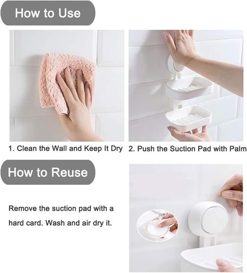 Double Layer Soap Dished Holder Suction Cup, Soap Bar Holder with Drainage Design for Soap Saver, Wall Mounted Soap Tray for Bathroom Shower, Reus...