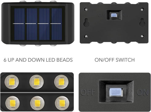 Solar Fence Lights Outdoor Wall Lights Solar Powered LED Sconce Waterproof Up and Down LED Lighting for House Deck Steps Patio Landscape Garage Ba...