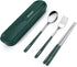 Travel cutlery set, 18/8 stainless steel cutlery, Reusable utensils set with case, Portable Silverware Lunch Box for Camping and Office(Green)...