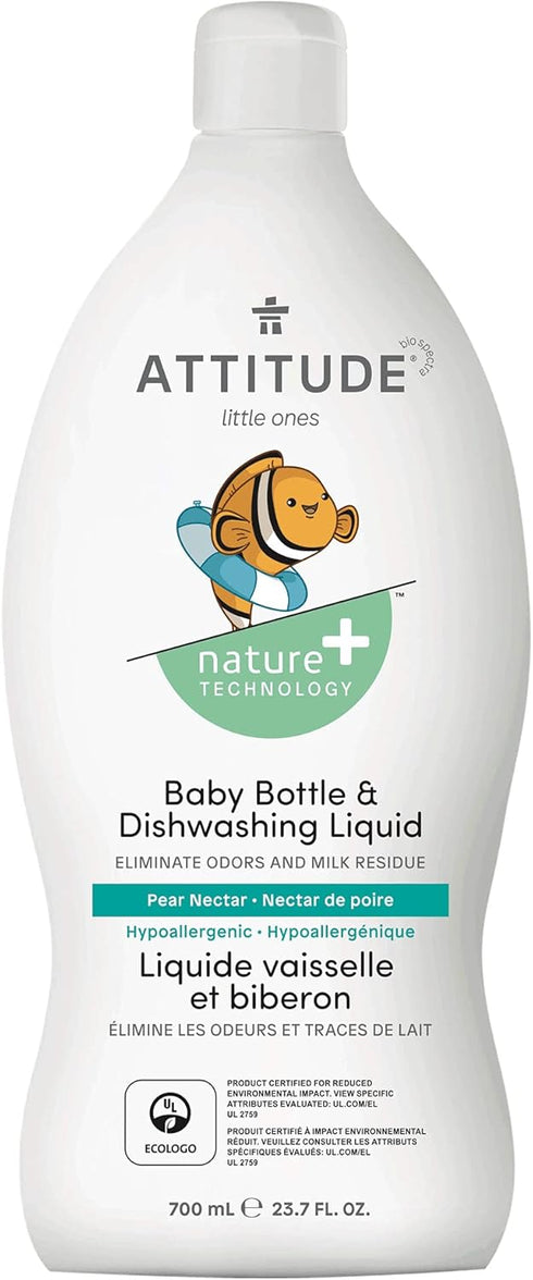 ATTITUDE Baby Dish Soap and Bottle Cleaner, EWG Verified Dishwashing Liquid, No Added Dyes or Fragrances, Tough on Milk Residue and Grease, Vegan,...
