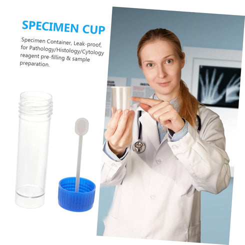Human and Dog Stool Sample Container with Spoon Lid - 10 Pack - 25-30ml Urine and Fecal Specimen Cups with Screw-On Lids - Ideal for Medical and L...