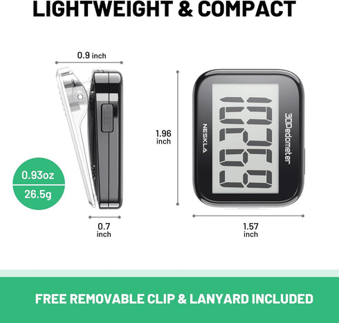 3D Pedometer for Walking, Simple Step Counter for Walking with Large Digital Display, Step Tracker with Removable Clip Lanyard, Accurately Track S...
