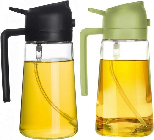 Olive Oil Sprayer Cooking Oil Dispensing Bottle: 2 in 1 Glass Olive Oil Dispenser Bottle, Upgraded Glass Oil Spraying Bottle for Kitchen Air Fryer...