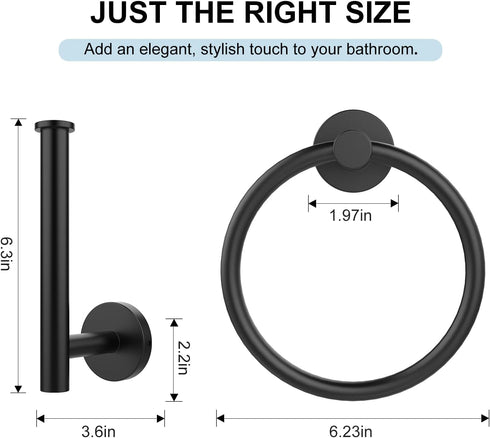 SetSail Bathroom Hardware Set, Matte Black 304 Stainless Steel Bathroom Accessories Set Includes Towel Holder and Toilet Paper Holder, Drill Hole...
