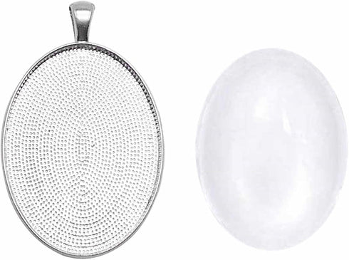 Julie Wang 10 Sets Silver Assorted Oval Setting Bezel Tray Pendant Blanks With Glass Cabochon 40x30mm...