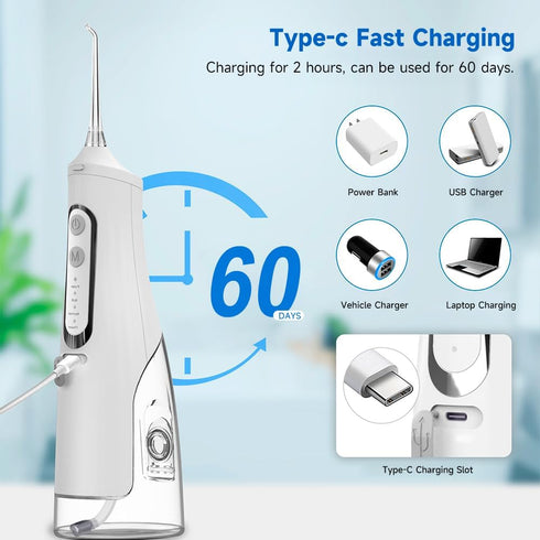 Portable 310ml Dental Floss Picks for Teeth Cleaning,IPX7 Waterproof 4 Modes Irrigate for Oral Care,USB Rechargeable Oral Irrigator for Home and T...
