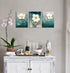 Flower Canvas Wall Art Cream White Floral Wall Decor Turquoise Tealish Grey Background Canvas Picture Modern Rustic Artwork Bathroom Bedroom Livin...