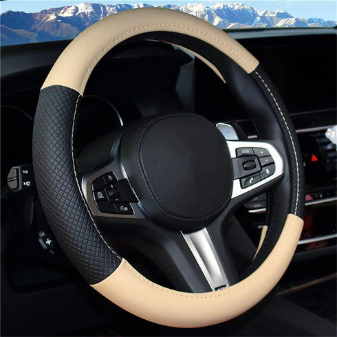 Soft Leather Steering Wheel Cover for Men and Women,Universal 15 Inch Fit Vehicles,Sedans,SUVs,Vans, Trucks - Beige...