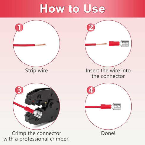 200 Pcs Red Female Quick disconnects Vinyl Insulated Spade Wire Connectors, Electrical Crimp Terminal 22-16 AWG (6.3mm)...