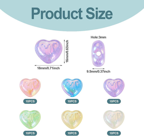 Craftdady 60Pcs Glow in The Dark Acrylic Heart Beads AB Color Glitter Beads Love Heart Valentine Spacer Beads for Crafts DIY Couple Bracelets Jewe...
