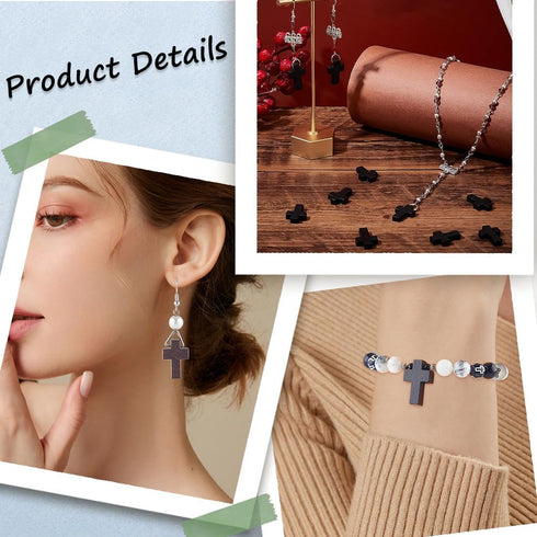 SUNNYCLUE 100Pcs Cross Charms Bulk Wood Cross Beads Natural Wooden Cross Bead Charm Mini Small Black White Pocket Crosses Rosary Crucifix Easter H...