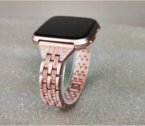 Bands Compatible with Fitbit Versa 2/Versa Lite/Versa, Women Replacement Metal Rhinestone Bling Bracelet Wristband, Rose Gold...