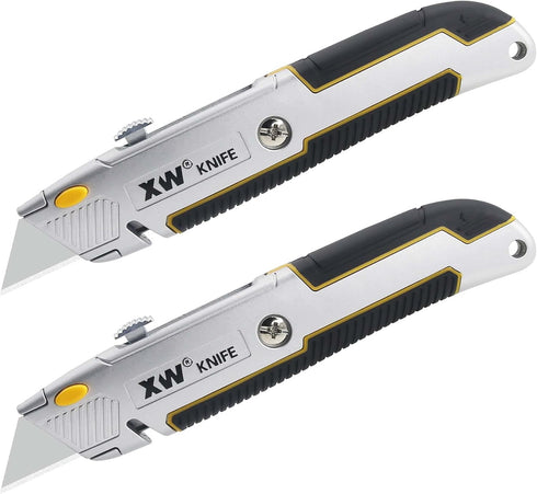 XW Retractable Utility Knife, Heavy Duty Zinc Alloy Box Cutter with Total 10 PCS Blades, 2-Pack...