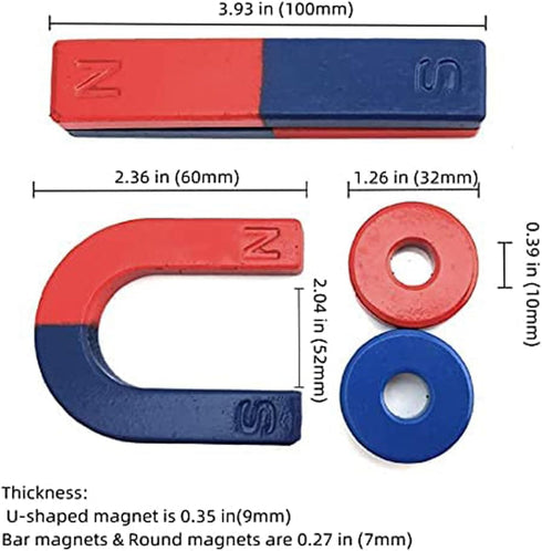 Physics Science Magnets Kit for Education Science Experiment Tools Icluding Bar/Ring/Horseshoe/Compass Magnets...