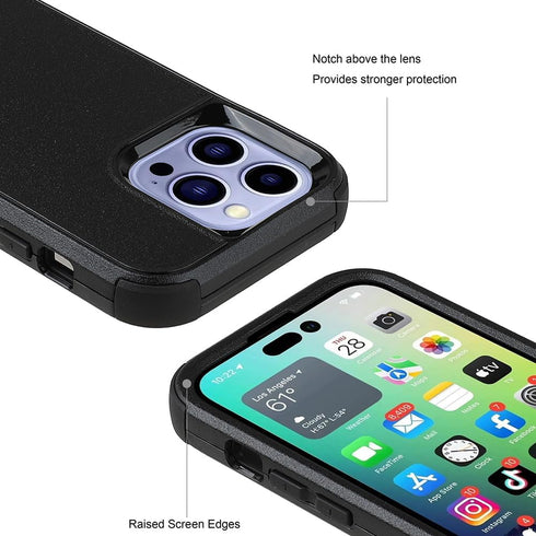 for iPhone 14 Pro Max Case, Heavy Duty Protective Phone Case with Glass Screen Protector + Camera Lens Protector, Shockproof Dropproof Cover for A...