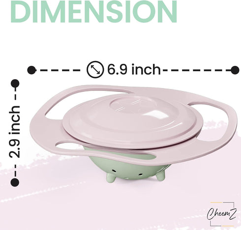 2-in-1 Gyro Bowl Set: Peach & Light Green - Baby Magic Bowl with 360° Rotations for Toddlers (1-3 Years) - Spill-Resistant Design, Includes Lid fo...