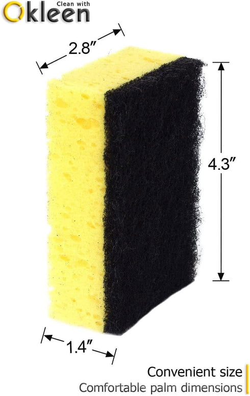 Yellow Multi Use Scrub Sponge. Made in Europe. Large Pack of 18. 4.3x2.8x1.4 inches. Black Heavy Duty & White Non Scratch Fiber. Best Odorless & D...