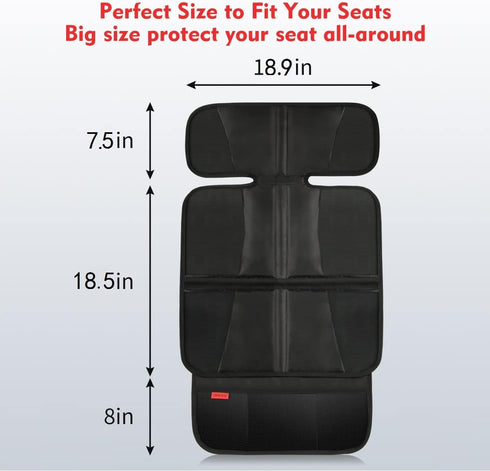 Car Seat Protector - Seat Protection Mat - Thick Padding - Durable, Waterproof Fabric, Leather Reinforced Corners & 3 Pockets for Handy Storage Bl...