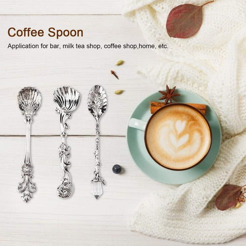 Fdit Vintage Style Coffee Spoons Set 3Pcs Dessert Spoons Royal Style Metal Carved Teaspoons for Kitchen Dining Bar and Tea Parties...