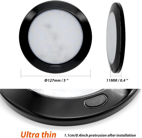 Dream lighting 12Volt RV LED Interior Light Fixture Black Shell Ceiling Downlight with Switch Warm White Lighting 300lm 5inch...