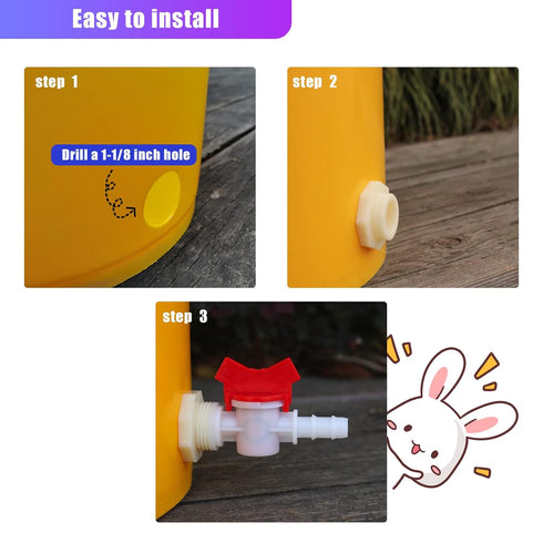 Rabbit Watering System Bucket Connector Kit to ID 5/16" Hose Include Bulkhead Fitting, Barb Ball Valve and Mesh Washe...