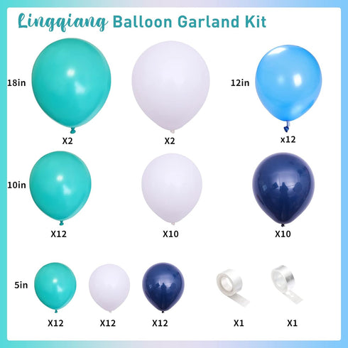 Teal Balloon Garland Arch Kit, Navy Blue Light Blue Teal White Turquoise Aqua Latex Balloons Garland Kit for Boys Girls Women Bridal Baby Shower O...