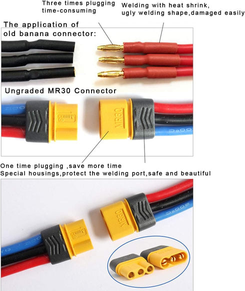 SoloGood 10 Pairs Amass MR30 Male Female Connector Plug for RC Multicopter Airplane...