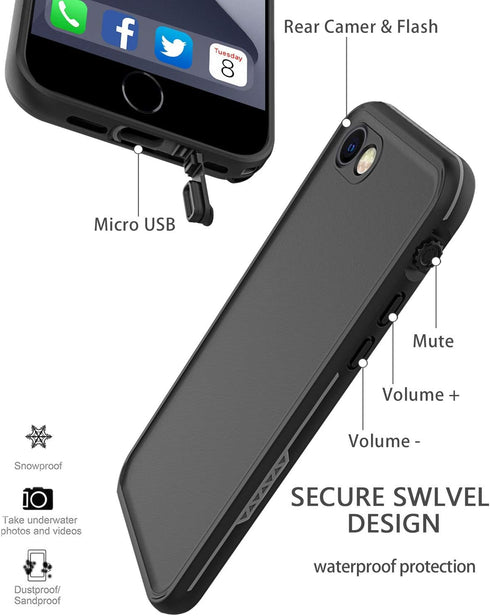 for iPhone SE 2020 Waterproof Case, for iPhone 8 7 Waterproof Case Cover with Screen Protector, Life Shockproof Snowproof Phone Case for iPhone 8 ...