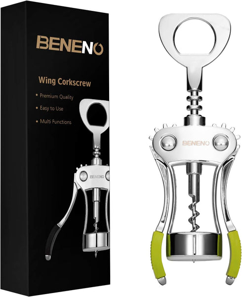 Beneno Wine Opener, Zinc Alloy Premium Wing Corkscrew with Multifunctional Bottles Opener, Sharp Wine Corkscrew with Ergonomic Non-Slip Wing Handl...