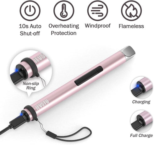 Electric Candle Lighter - Rechargeable USB Arc Windproof Flameless Plasma Lighter With Long Stick, Rope and Ring - No Butane Fluid - Perfect for B...