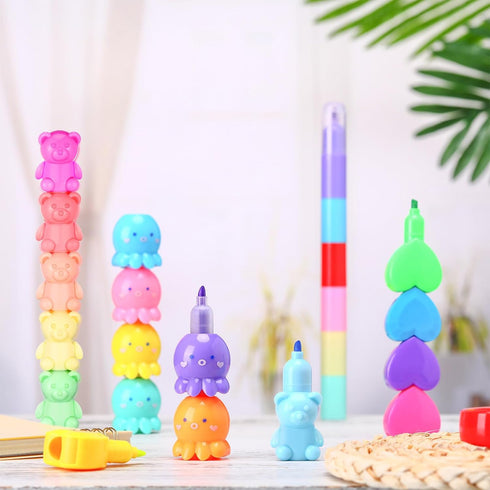 4 Pack 20 Pcs Cute Mini Highlighter Pens Stackable Kawaii Marker Pens Classroom School Pastel Color Highlighters Cute Stationary Markers for Girls...