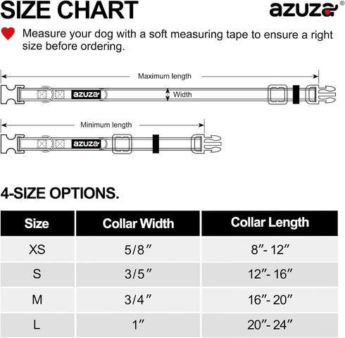 azuza Reflective Dog Collar,Soft Neoprene Padded Pet Collar with ID Tag Ring,Adjustable for Large Dogs,Hot Pink,L...