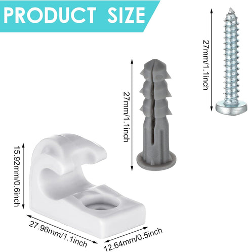 Down Wall Clip Closet Shelves Clips Wire Shelf Loop Clips Plastic Wire Wall Shelf Clips Screws and Expansion Tubes for Wire Shelving (16 Pack, Whi...