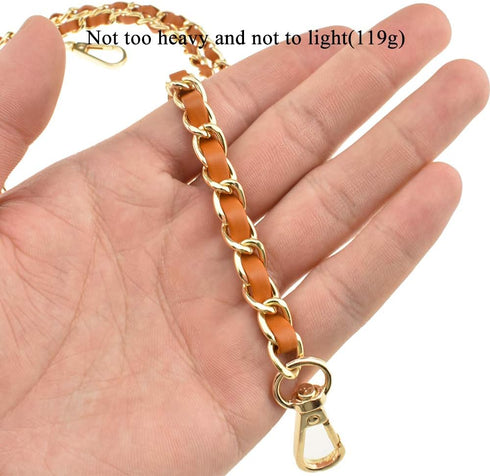 HAHIYO Mini Purse Chain Strap Slim Wide 8mm for LV Length 55.1 inches Extra Thick 4.5mm Brown Leather Gold Hardware for Shoulder Cross Body Sling ...