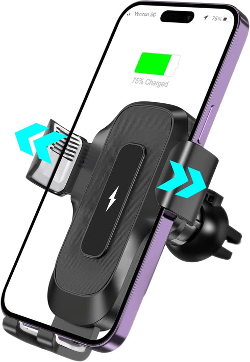 Wireless Car Charger, AMLINK 15W Qi Fast Charging Auto Clamping Car Charger Cell Phone Holder Mount Air Vent for iPhone 14 13 12 11 Pro Max, Samsu...